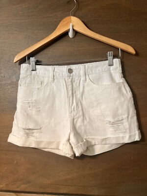 YMI Dream Jean White Denim Shorts Womens Size MEDIUM EUC DISTRESSED CUFFED