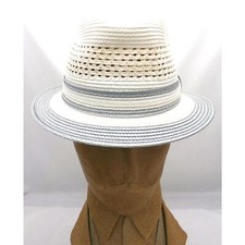 Retro VTG Men's Montique Internationale Trilby Fedora Straw Hat Cream/Grey S NOS