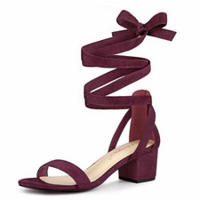 Allegra K Women's Open Toe Block Heel Lace Up Sandals