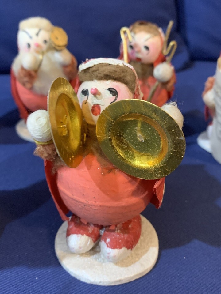 Crepe Paper Mache Spun Cotton Chenille 7 Santa Elves Band Putz