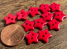 12 Small Red Glossy Plastic Star Novelty Buttons 7/16" 11mm 14236
