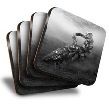 Set of 4 Square Coasters - BW - Motocross Bike Motorbike  #38513