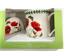 NWB Portmeirion Puppy Flower/Butterfly Porcelain 2Pc Set Coffee/Tea Mug+Coaster