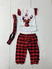 Baby Girls Red White Plaid Christmas Pajama Set Size 12-18 Months