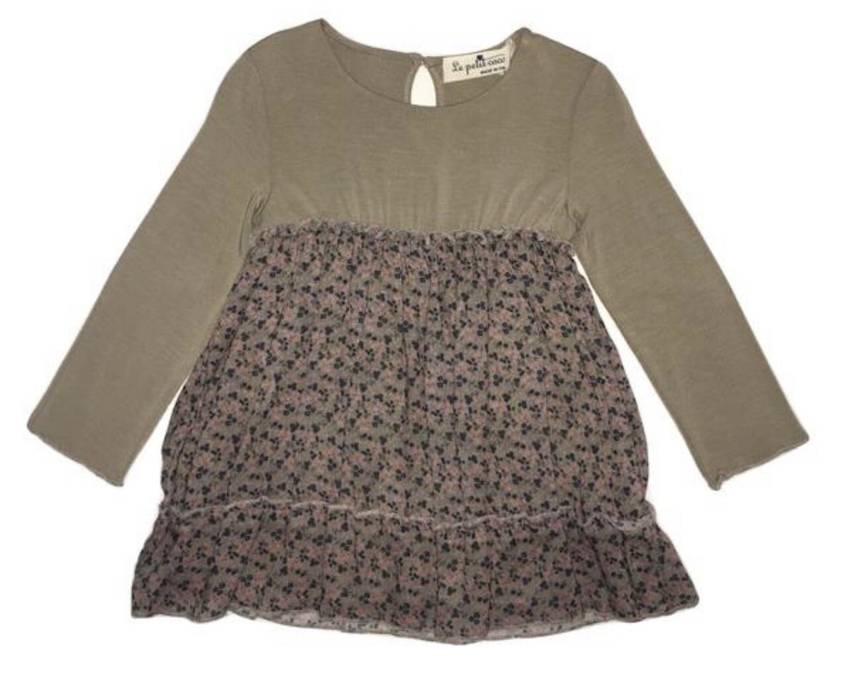 LE PETIT COCO Baby Girls Dress Wool Blend With Floral Pattern-Made