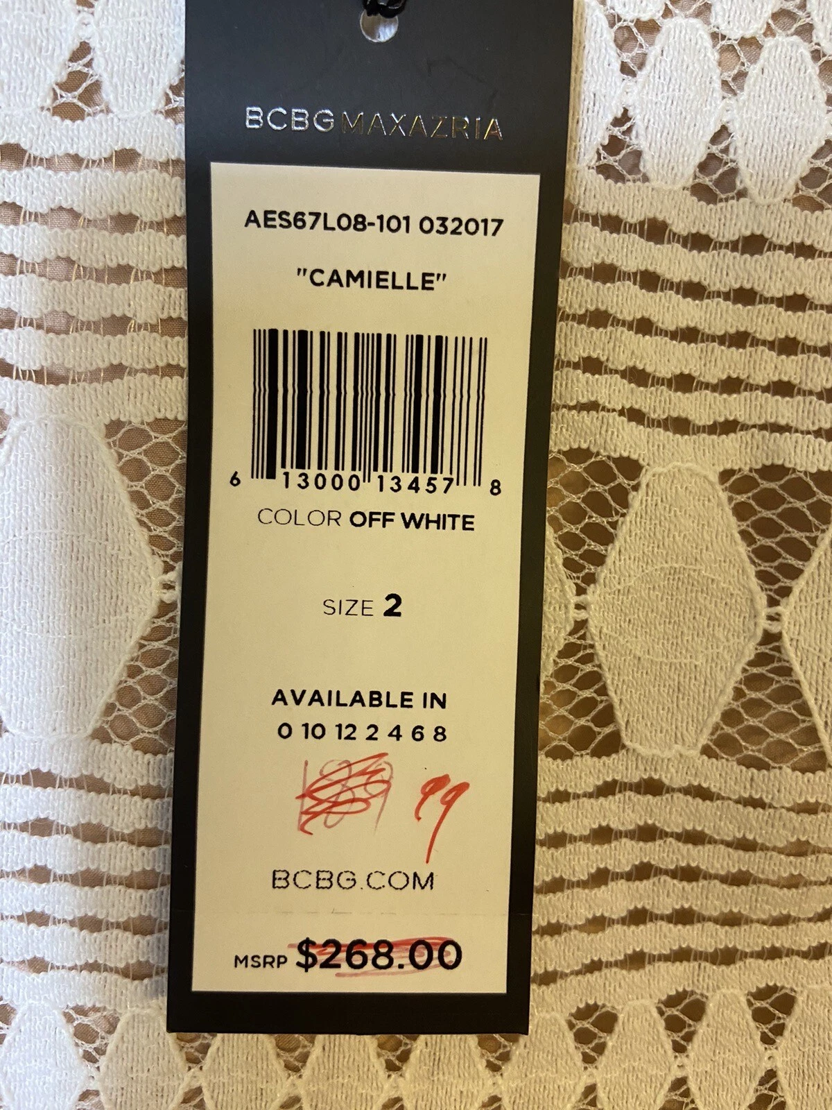 OFF WHITE Nuovo abito BCBGMaxazria Camielle $268 mini senza maniche bianco taglia 2