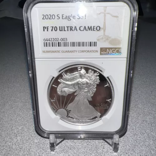 2020-S Proof Silver Eagle $1 NGC PF 70 Ultra Cameo Brown Label