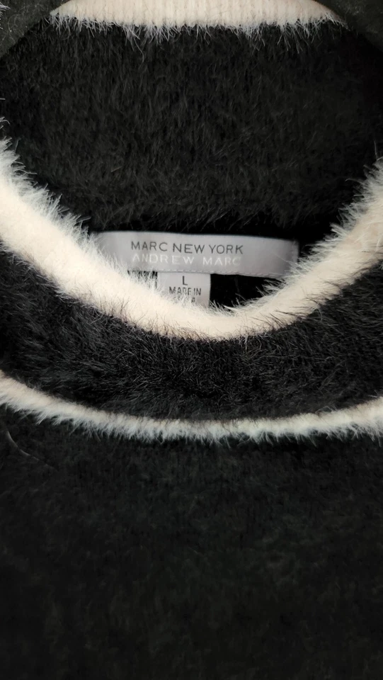 Suéter Marc New York Andrew Marc Piel Gris Grande L Negro Blanco Peludo f2 Foto 3 de 4