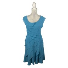 Adrianna Papell Blue Tiered Sheath Dress Layered Sleeveless Special Occasion 8