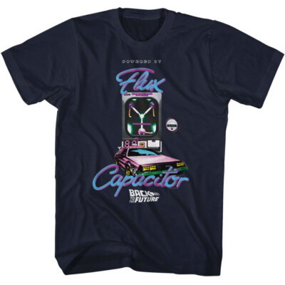 Back To The Future T Shirt Movie Flux Michael J Fox Mens New Navy Cotton