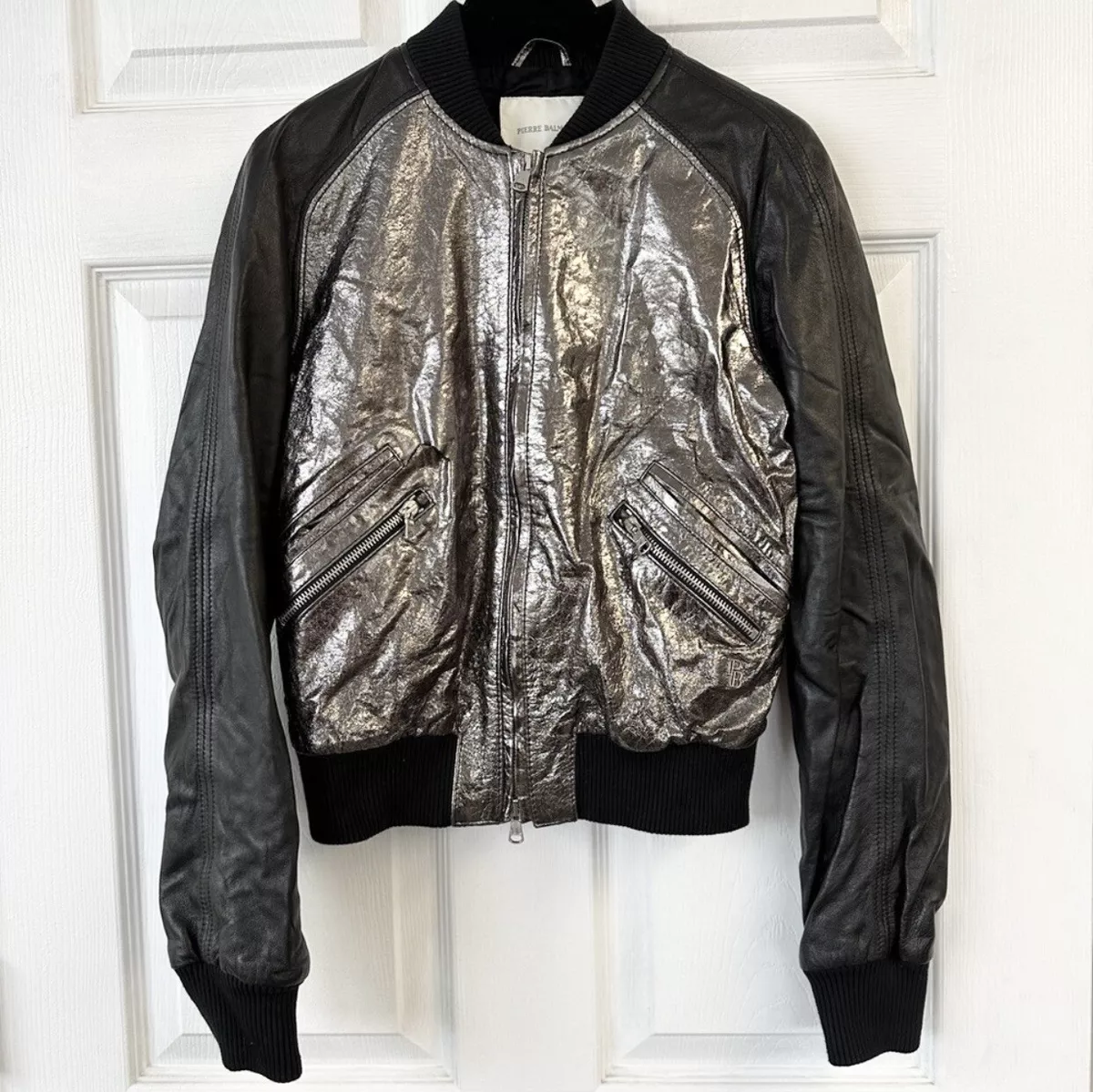 Pierre metallic leather bomber jacket size IT38 ~ | eBay