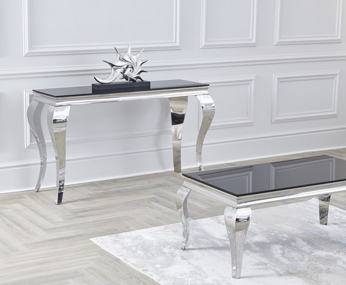 Louis Chrome Glass Coffee Console Dining Tables Grey White Marble Black - Imagen 30 de 35