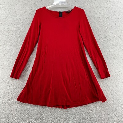 Express M Long Sleeve Cotton Stretch Fit Flare Red Dress Round Neck Knee  Length | eBay
