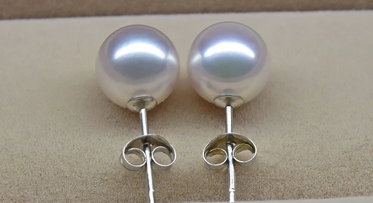 8-8,5mm rund echt Zucht Süßwasser Perlen Schmuck Ohrringe Ohrstecker 925 Silber - Bild 1 von 1