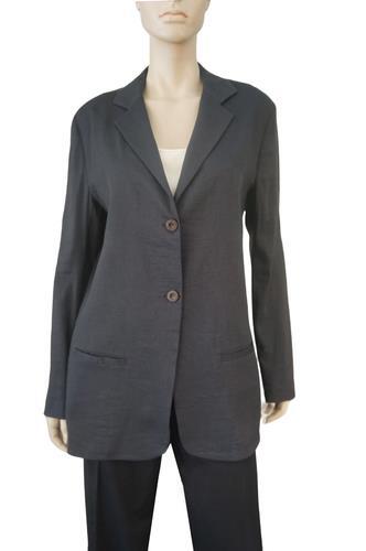 PETER COHEN sz M Charcoal Stretch Linen 2-Button Longline Jacket Blazer - Picture 1 of 3