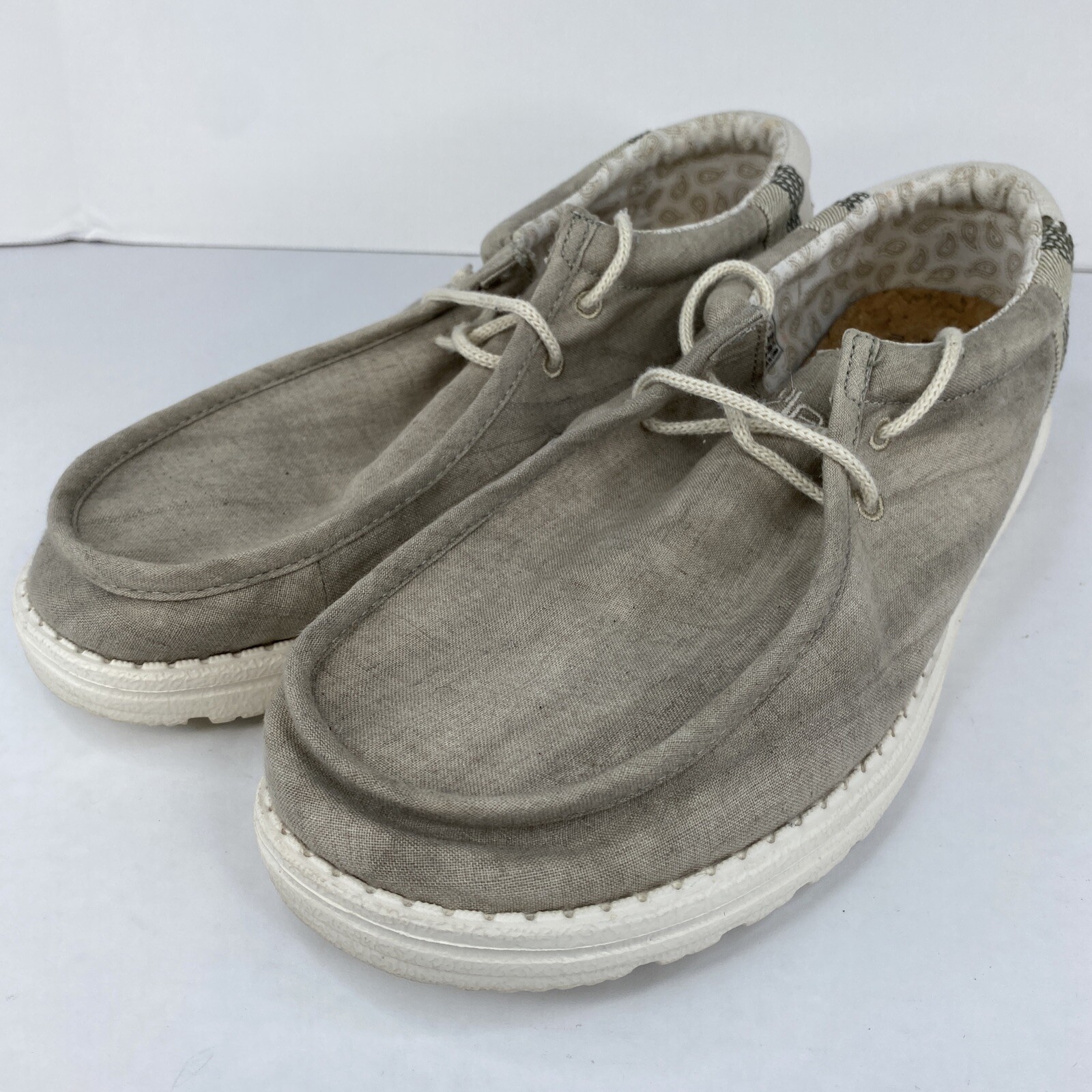 Hey Dude Wally Linen Natural Gray Shoes Sz 12 Gem