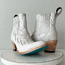 Lane CHELSEA Womens Cowboy Bootie Western White Leather Short Size 10