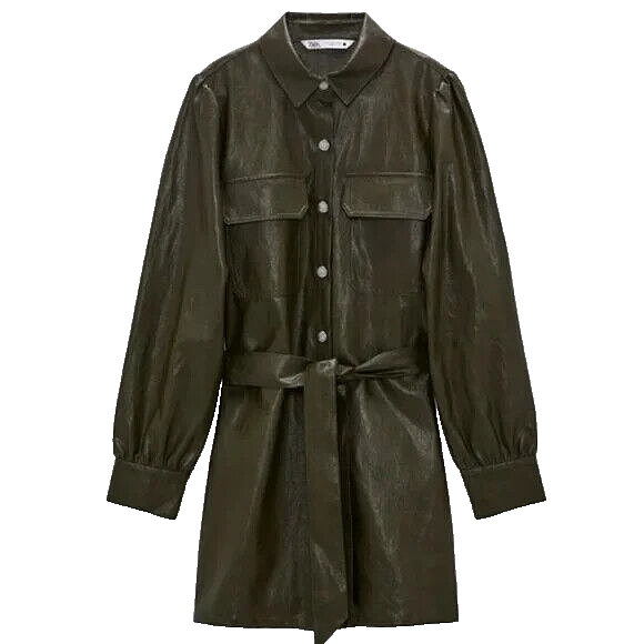 zara green faux leather dress Toddler Girls V Neck Faux Leather Dress with Long Sleeve Top main image 1