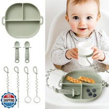 YIVEKO Baby Plates with Suction Silicone Baby Spoons Divided Baby Plates Sili
