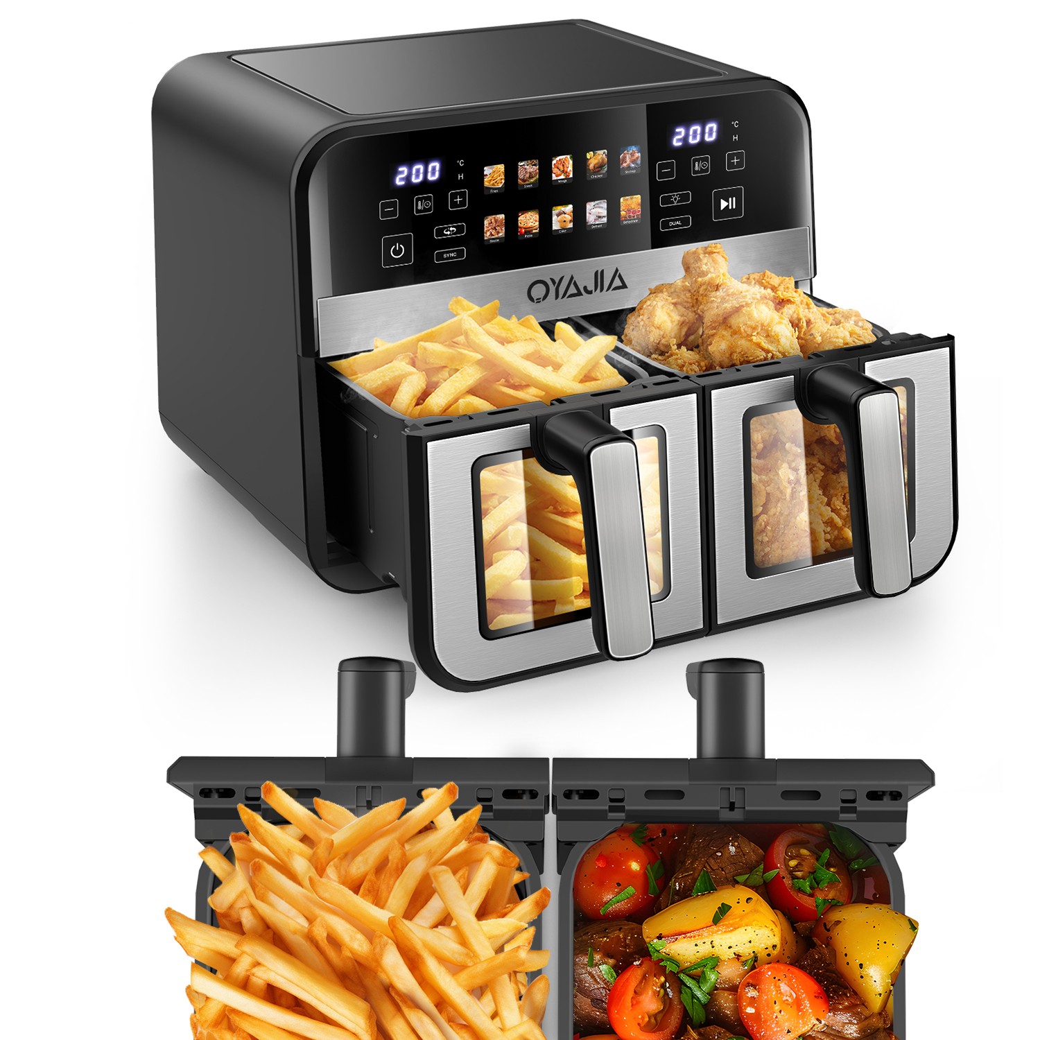 12L Dual Zone Digital Air Fryer Oven Cooker Oil Free Low Fat with View Window