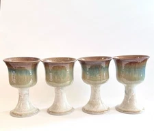 4 Art Studio Pottery Goblets Signed by Janet Rodriguez 6”x4” Earthy Tones