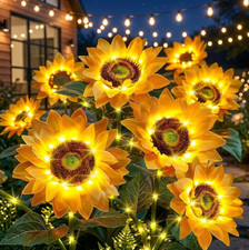 Solar Flowers Outdoor Waterproof: 3 Pack 9 Silk Sunflower Solar