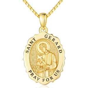 Authentic St Gerard Medal Necklace for Women, 14K Gold Plated Catholic Saint Gerard Pen...
