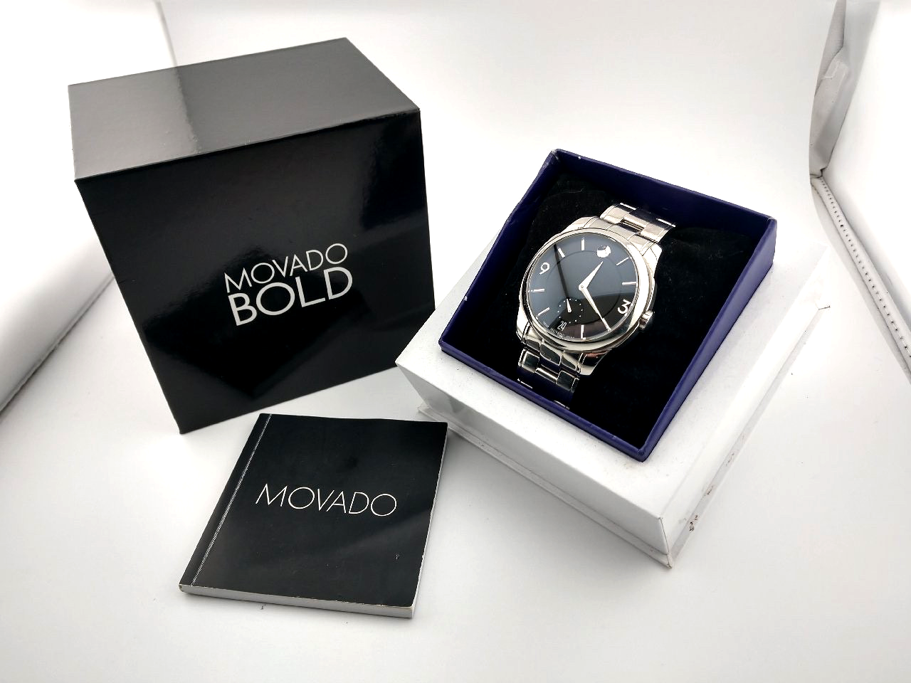 MOVADO MEN'S LX STAINLESS STEEL BLACK DIAL WATCH  #38.1.14.1206 ~ OUTSTANDING!