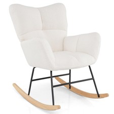 Rocking Chair Nursery, Teddy Upholstered Glider Rocker Chair w/High Backrest,...