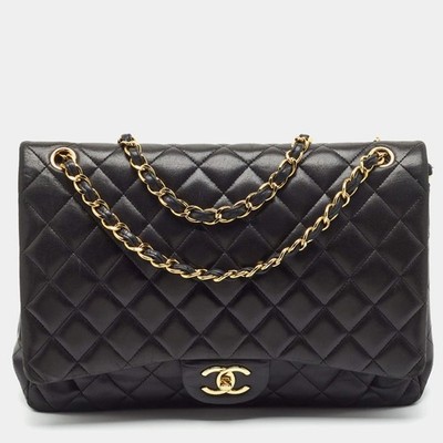 Chanel Classic Double Flap Maxi Black Quilted Leather Bag
