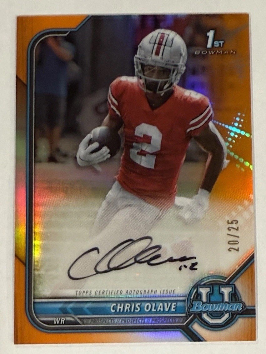 Chris Olave 2021-22 1st Bowman Chrome University Orange New Orleans Auto /25