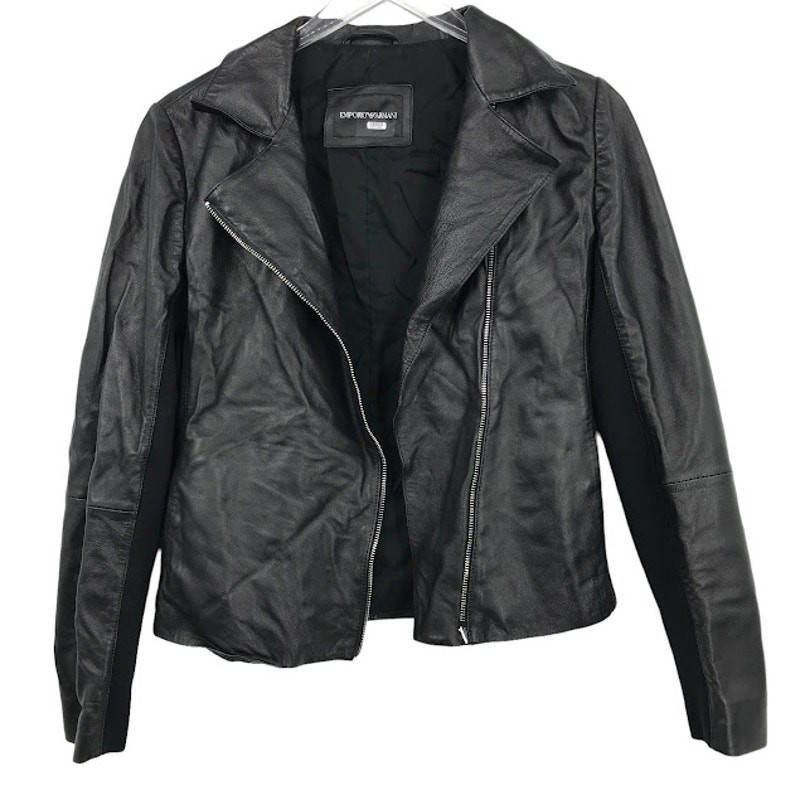 Emporio Armani Knit-Trim Leather Moto Jacket 10 Asymmetric