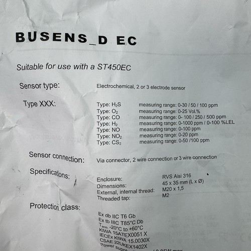 Consilium Busens 515023400A Busens D Sensor O2 Exd Electrochemical Use w/ST450EC - Picture 9 of 11