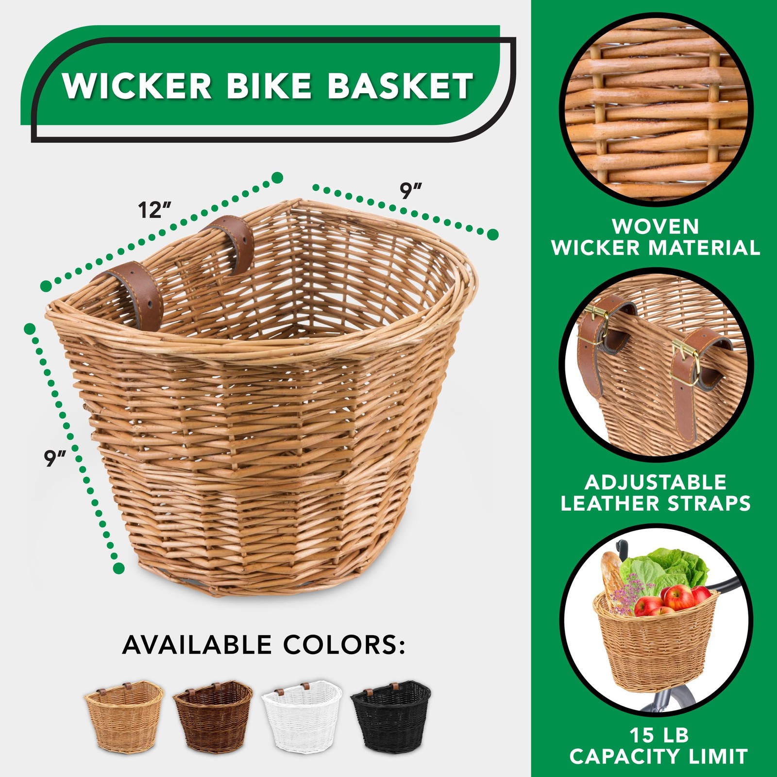 	ProSource Wicker Bike Basket Front Cargo for Women and Men Fits Most Bikes	