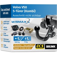 ANHÄNGERKUPPLUNG für Volvo V50 04-12 abnehmbar BRINK +13pol E-Satz ECS