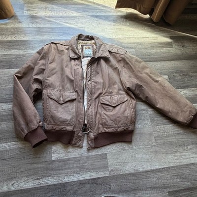 G-III Global Identity Mens Brown Leather Bomber Jacket Aviator Map Lining Large