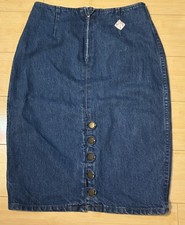 Vintage Denim Midi Jean Skirt Button Front Hand Painted S/M Made In The USA