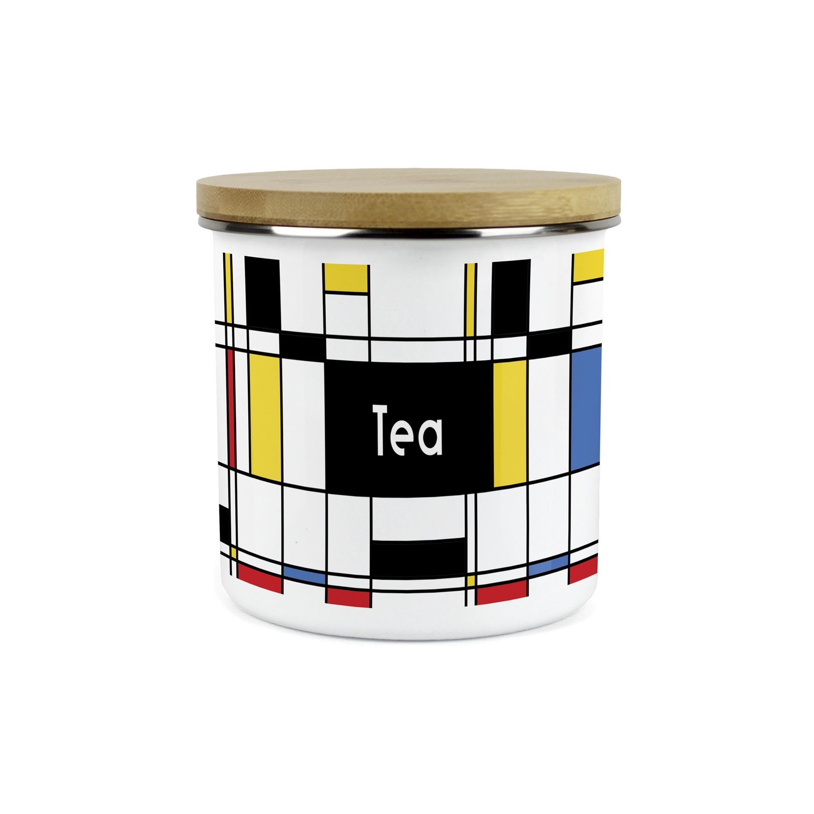 Retro Tea Canister - Art Deco 1.2L Large Enamel Kitchen Storage Tin