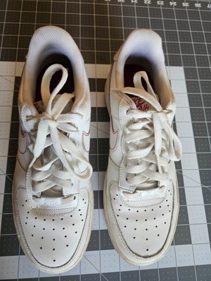 Nike Air 07 Force 1 low Contrast Stitch White University Red Youth 7 Women's 9