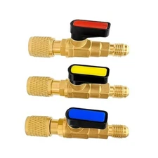 Car Air Conditioning Refrigerant Ball Valve, 3PCS 1/4" SAE Brass HVAC Female 
