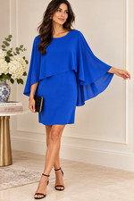 Halston Sz 12 Royal Blue Cape Sleeve Cocktail Dress Sheath Party Formal NWT NEW