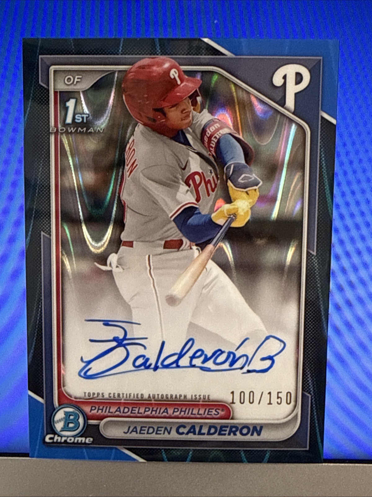 Jaeden Calderon 2024 Bowman Chrome 1st Blue Auto 100/150 Phillies