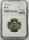 1953-D Washington Silver Quarter 25c NGC MS65 Mint State Coin