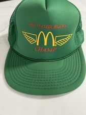 Vintage Rare McDonald Hot Hamburger Champ Cap Hat Green OG Trucker Mesh