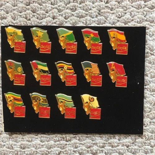 Vintage 80s Coca-Cola International Flag Lapel Pins Lot Of 14 Enamel Advertising