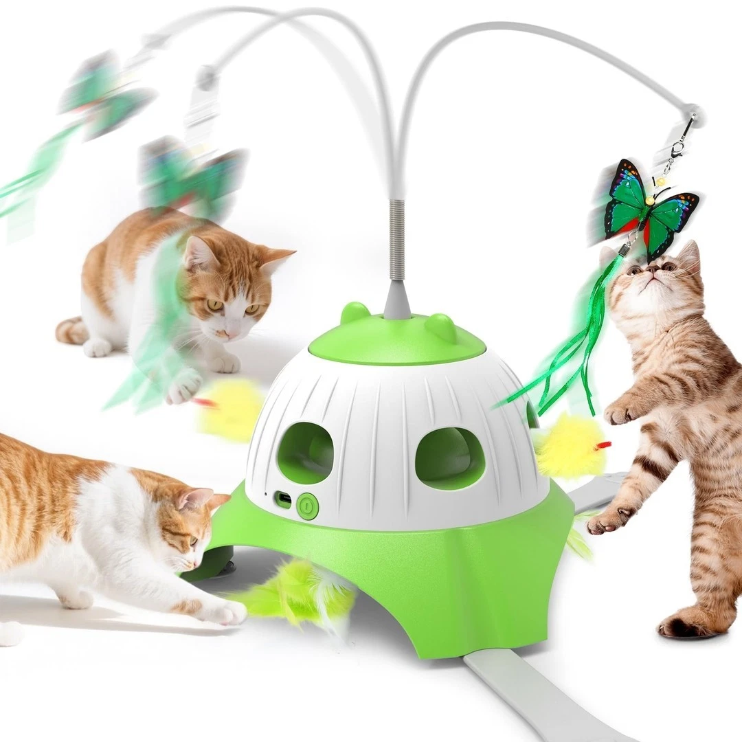 Interactive Cat Toy 3-in-1 Electric with Fluttering Butterfly USB Rechargeable ●