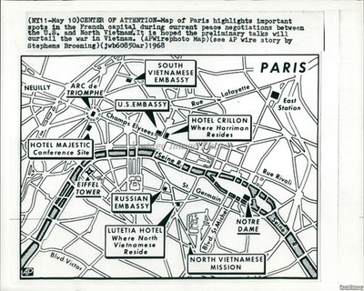 1968 Paris Map Highlights Important Spots In Peace Talks Politics Wirephoto 8x10