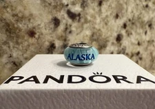 Pandora Authentic Alaska Exclusive Murano Blue Looking Glass Charm RARE