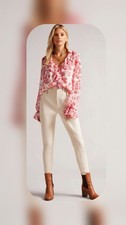 Ted Baker  Ruffle Blouse with Metal Ball Trim in White, Laurent Size 2 Uk10 VGC