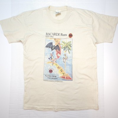 Bacardi Rum T-Shirt Herren Größe L Beige Kurzarm Grafikdruck T Shirt VINTAGE